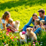 Family playing with their pets
