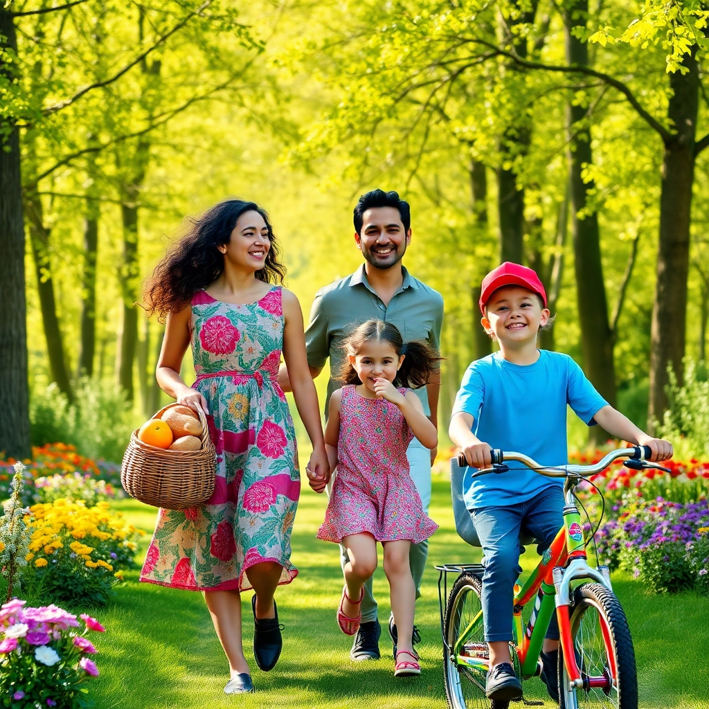 Healthy Family walking in park
